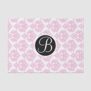 Pink & White Glam Damask Monogram Letter Initial Tissue Paper