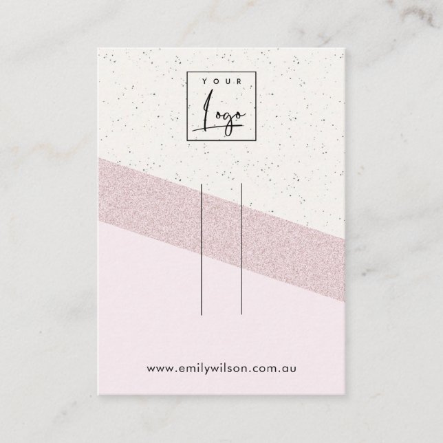 Pink White Glitter Ceramic Hair Clip Display Logo Business Card (Front)