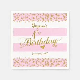 Pink White & Gold 1ST BIRTHDAY Party Napkins