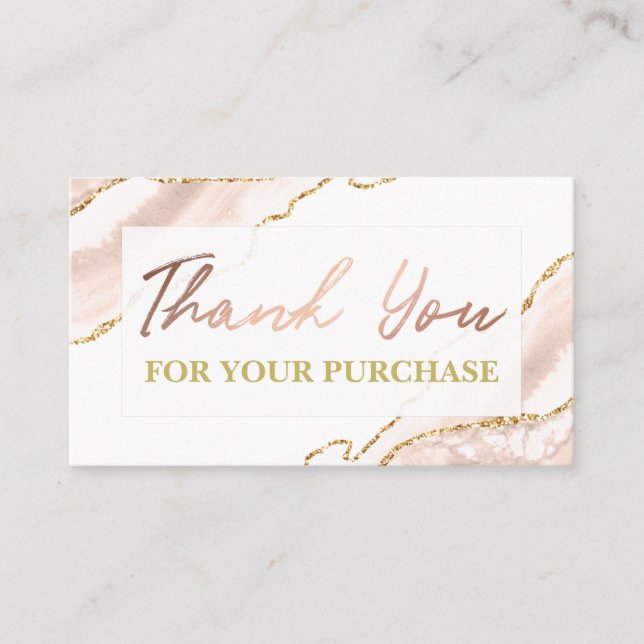 Pink White Gold Agate Thank You For Your Purchase Business Card (Front)