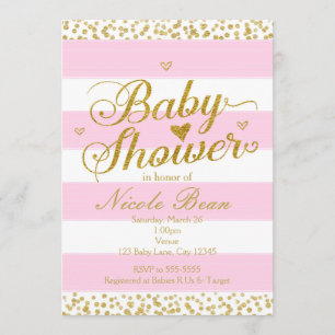 Pink White & Gold BABY SHOWER Girl Invitations