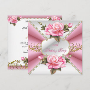 Pink White Gold Beautiful Birthday Party Invitation