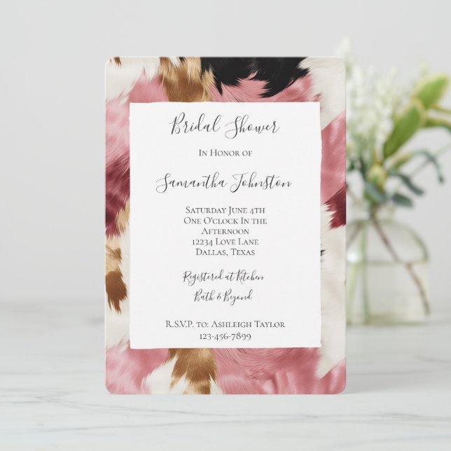 Pink White Gold Black Abstract Bridal Shower Invitation (Standing Front)