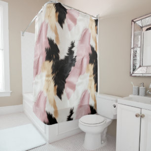 Pink White Gold Black Cowhide Animal Shower Curtain