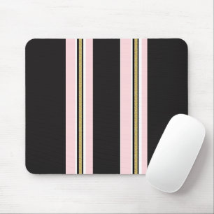 Pink & White Gold Black Stripe Mousepad