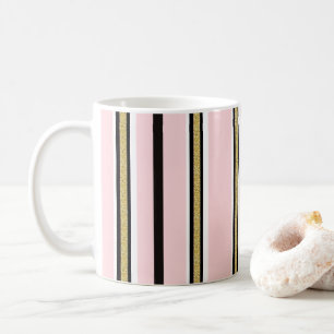 Pink & White Gold Black Stripe Mug