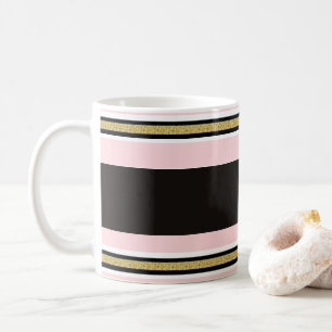 Pink & White Gold Black Stripe Mug