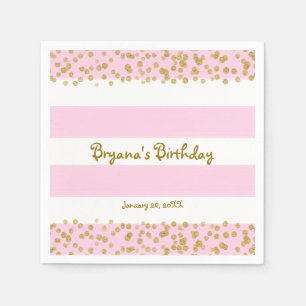 Pink White & Gold Confetti BIRTHDAY Party Napkins