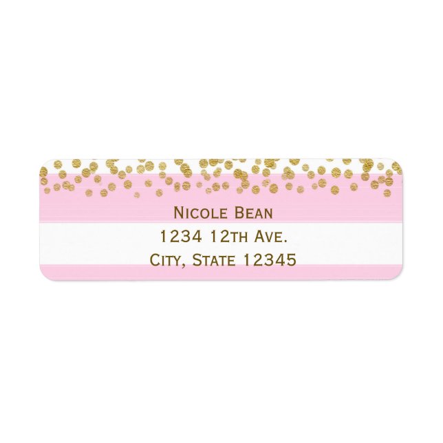 Pink White & Gold Faux Confetti Address Labels (Front)