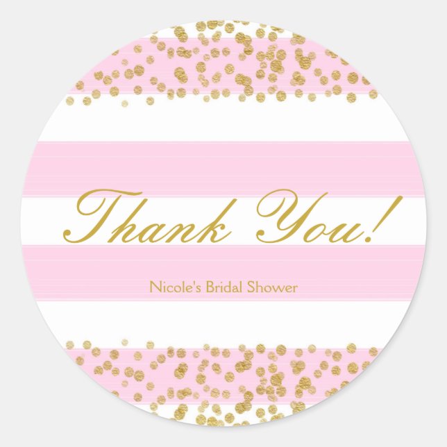 Pink White & Gold Faux Confetti Modern Stickers (Front)