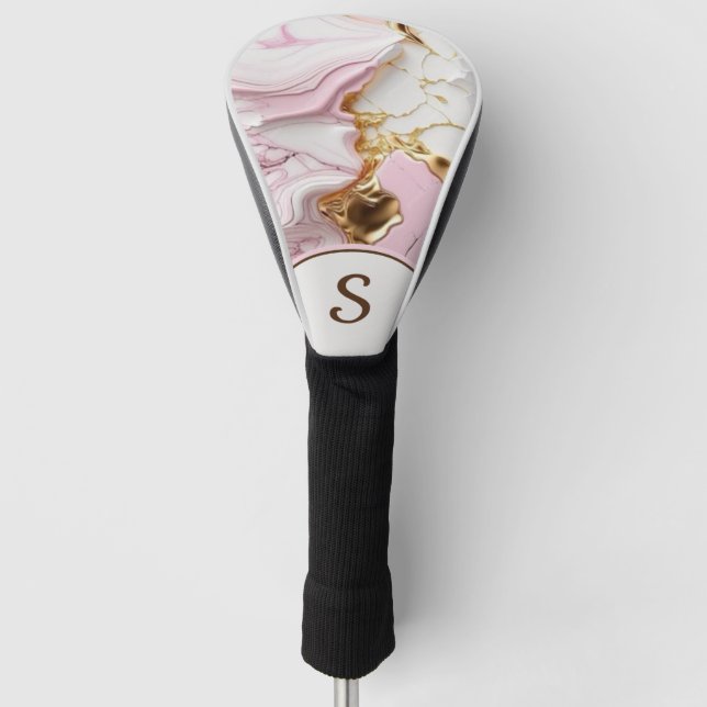 Pink, White & Gold  Golf Head Cover (Front)