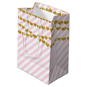 Pink & White Gold Hearts Birthday Party Gift Bag