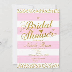 Pink White & Gold Hearts BRIDAL SHOWER Invitations