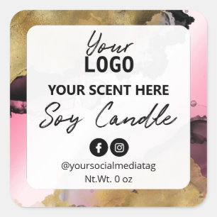 Pink White Gold Ink Soy Candle Labels