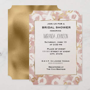 Pink White Gold Love XO Bridal Shower Invitation