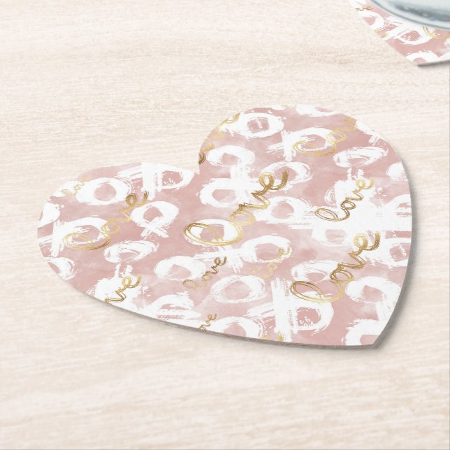 Pink White Gold Love XO Paper Coaster (Angled)