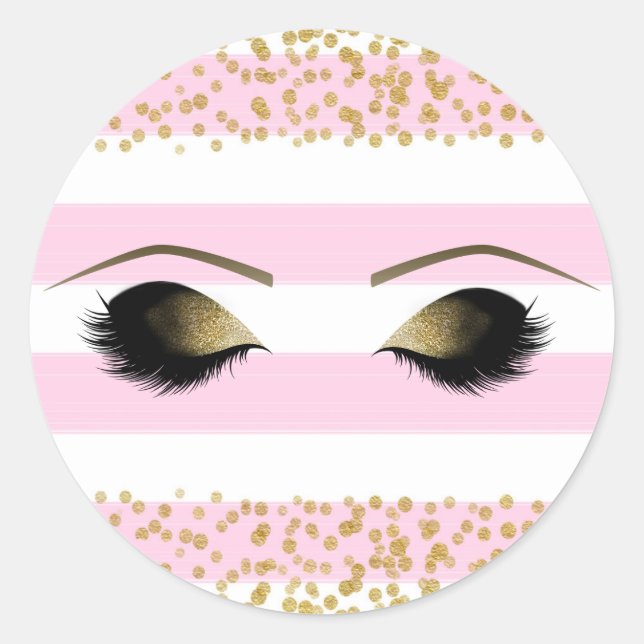 Pink White Gold Makeup Eyelashes Beauty Party Classic Round Sticker (Front)