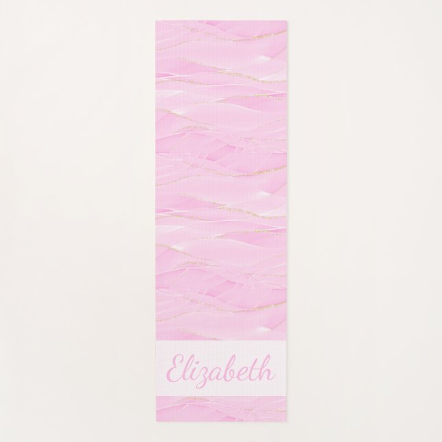 Pink White Gold Marble Calming Mindfulness Name Yoga Mat (Front)