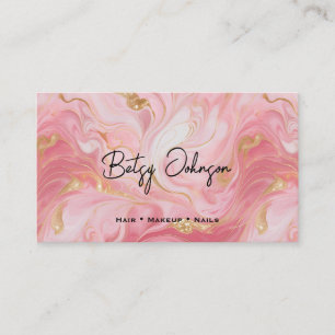 Pink White Gold Marbled Flat Loyalty Card