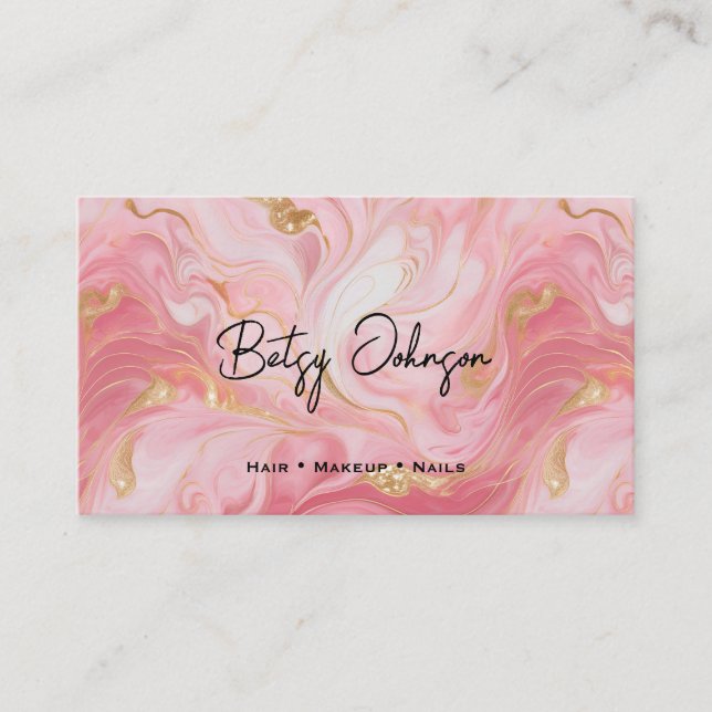 Pink White Gold Marbled Flat Loyalty Card (Front)