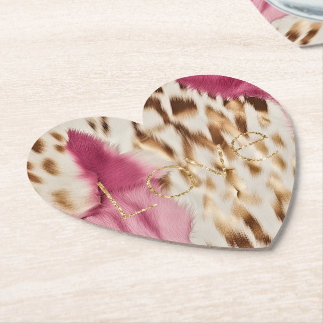 Pink White Gold Southwest Cowgirl Glitter Love Paper Coaster (Angled)