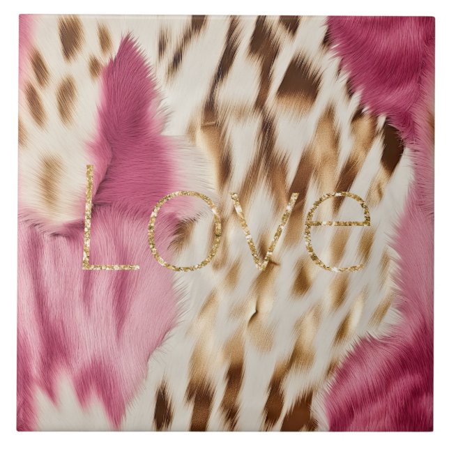 Pink White Gold Southwest Cowgirl Glitter Love Tile (Front)