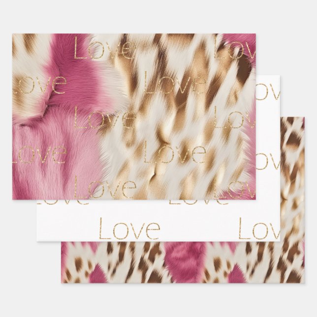 Pink White Gold Southwest Cowgirl Glitter Love Wrapping Paper Sheet (Set)