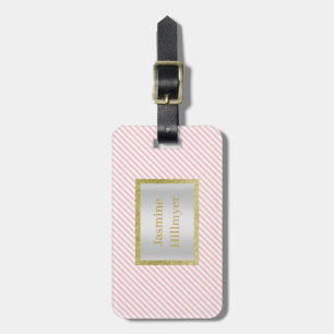 PINK WHITE GOLD STRIPE GLITTER CUSTOM LUGGAGE TAG