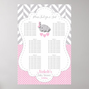 Pink, White Gray Elephant - 6 Seating Chart