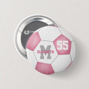 pink white gray girly soccer personalized 6 cm round badge
