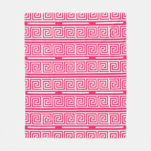 Pink White Greek Key Fret Pattern Design Fleece Blanket