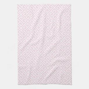 Pink & White Greek Key Pattern Tea Towel