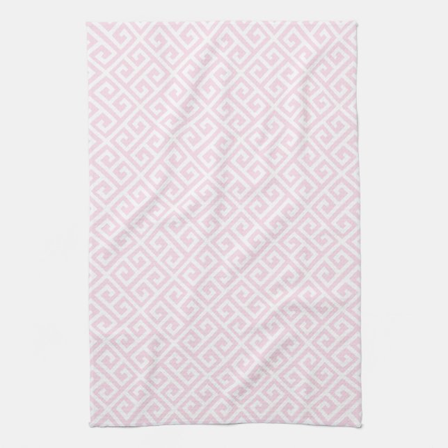 Pink & White Greek Key Pattern Tea Towel (Vertical)