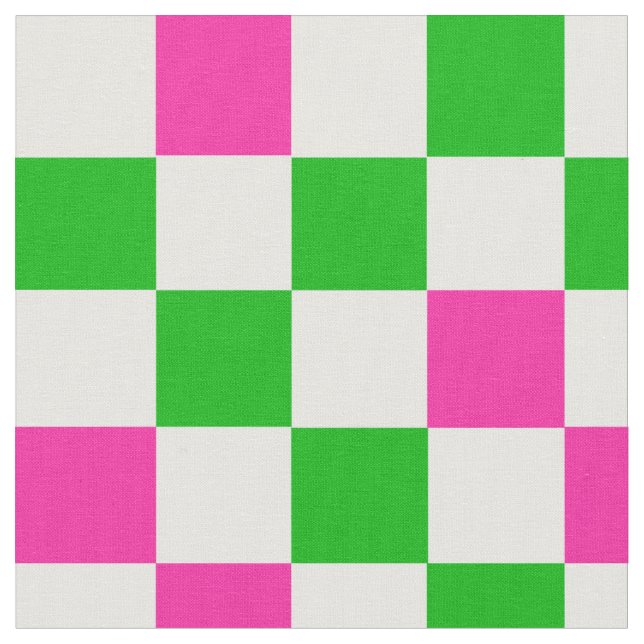 Pink White Green Chequered Design  Fabric (Close Up)