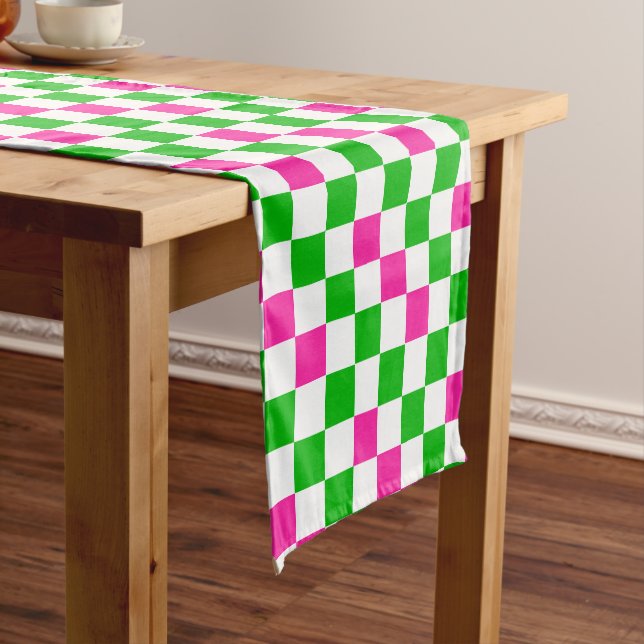 Pink White Green Chequered Design  Short Table Runner (In Situ)