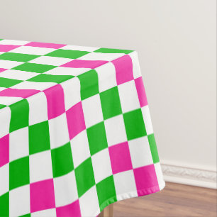 Pink White Green Chequered Design Tablecloth