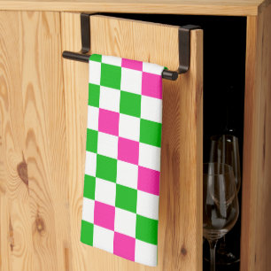 Pink White Green Chequered Design Tea Towel