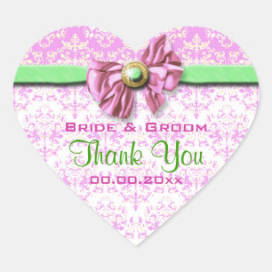 Pink white green damask elegant heart sticker