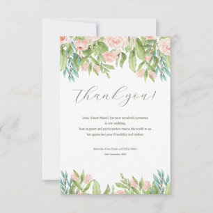Pink White Green Modern wedding thank you card