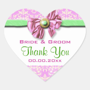 Pink white green wedding thank you heart sticker