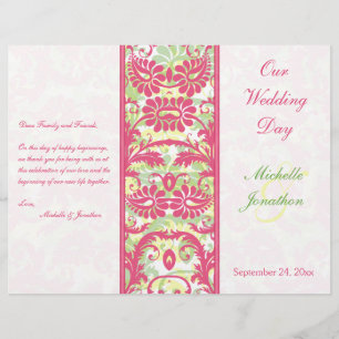 Pink, White, Green, Yellow Damask Wedding Program