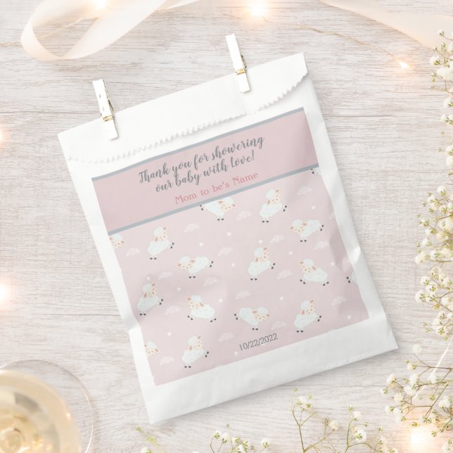 Pink White Grey Baby Lambs - It's a Girl Favour Bags (Clipped)