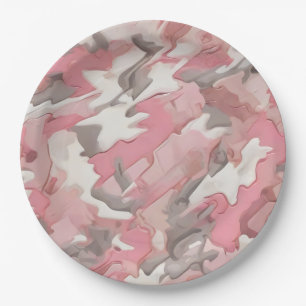 pink white grey camouflage paper plate