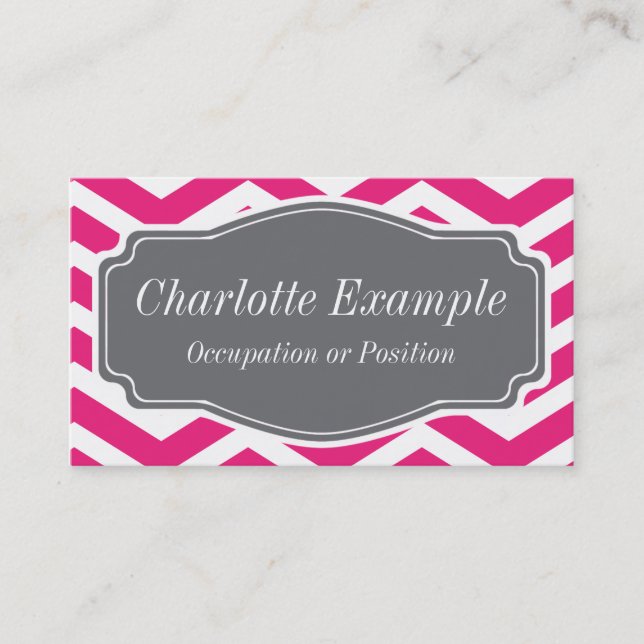 Pink White Grey Chevron Personal Business Card (Front)