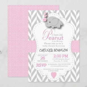 Pink, White Grey Elephant 🐘 Baby Shower 2 Invitation