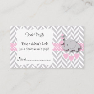 Pink, White Grey Elephant Baby Shower Book Raffle Enclosure Card