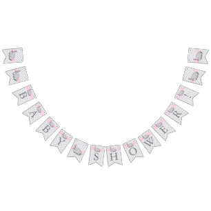 Pink, White Grey Elephant Baby Shower Bunting