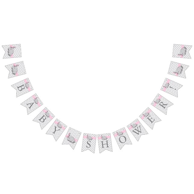 Pink, White Grey Elephant Baby Shower Bunting (All)