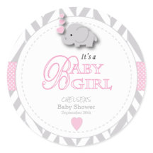 Pink, White Grey Elephant Baby Shower