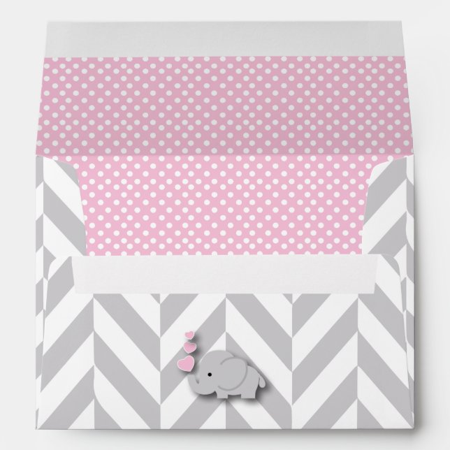Pink, White Grey Elephant Baby Shower Envelope (Back (Bottom))